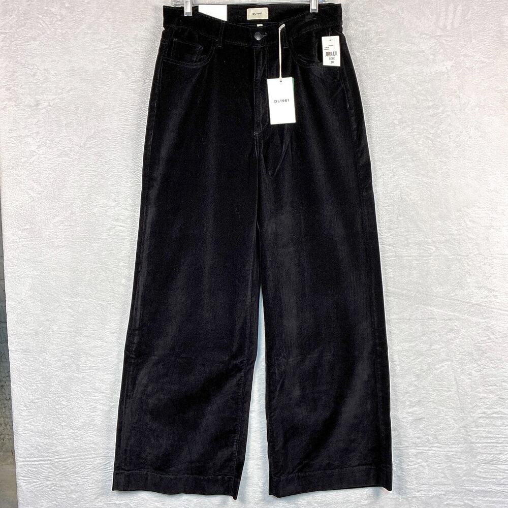 DL1961 Pants Womens 30 Black Hepburn Wide Leg Velvet Baggy Goth Stretch Festival